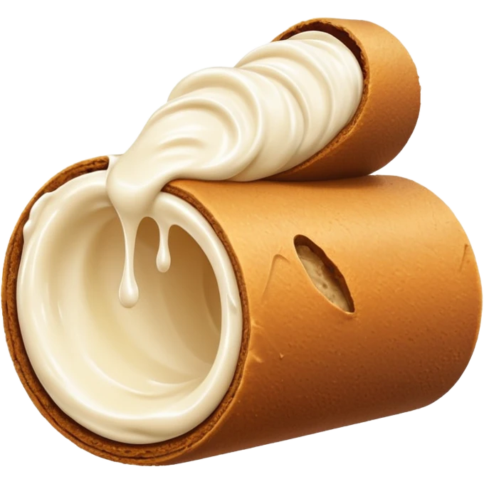 A tube squirting cream into a hole in a roll emoji