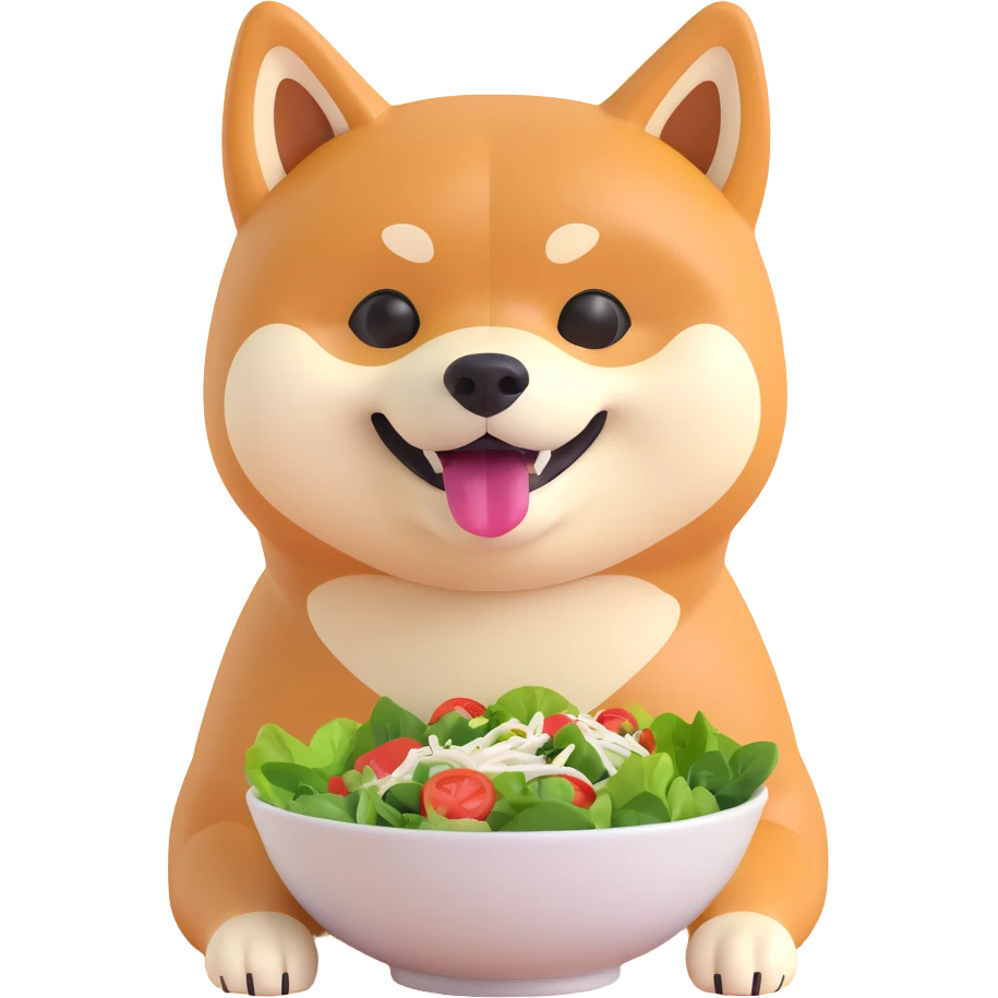shiba inu eating salad bowl emoji