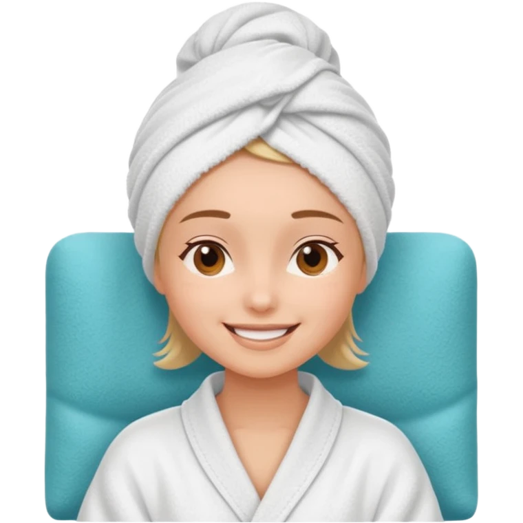 spa A contented and relaxed girl with a towel on her head in a white robe lies on a couch emoji