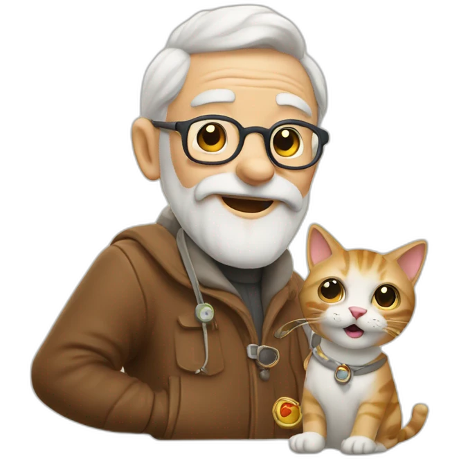 Old man saying meow with cute accessories emoji