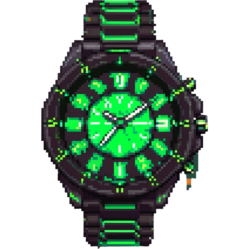 Ben 10's Omnitrix watch, pixel art style, green and black, glowing effect, no text emoji
