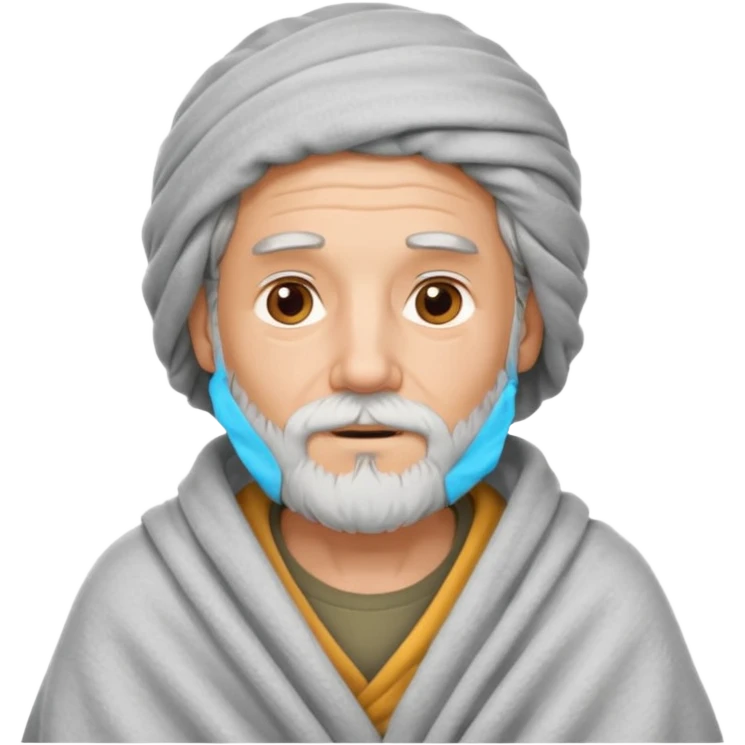 Older Man with curly hair and beard wrapped in blanket around head emoji