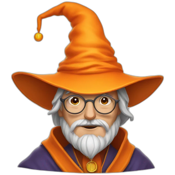 portrait of a wizard of Sillyness, with an orange hat emoji