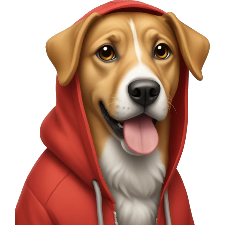Dog wearing a red hoodie emoji