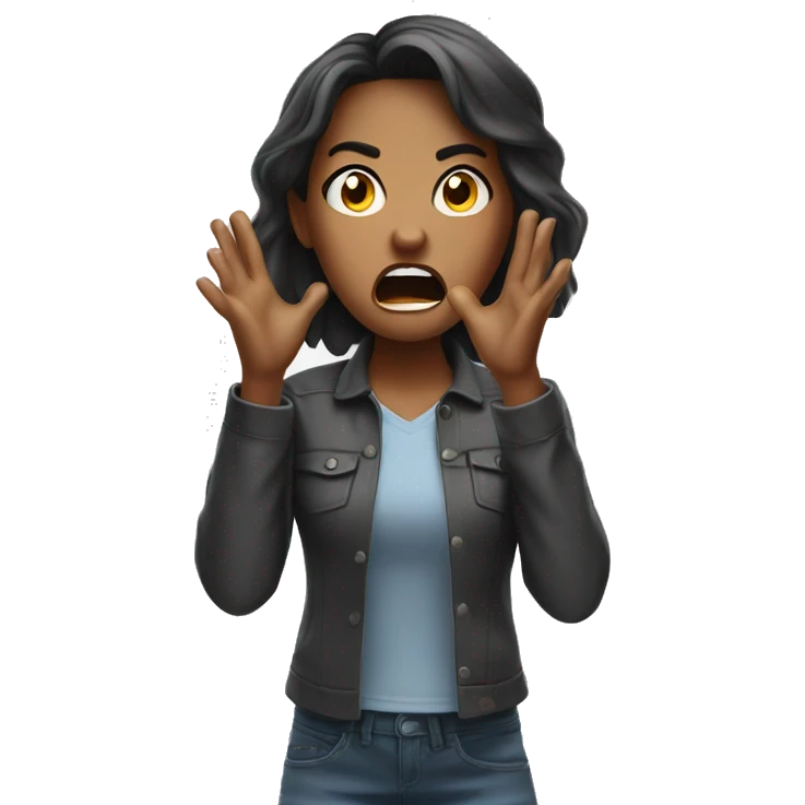 girl thats very angry shouting with hands in the air emoji