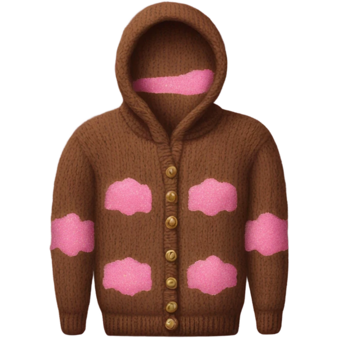 Knit brown sweater with pink glitter design emoji