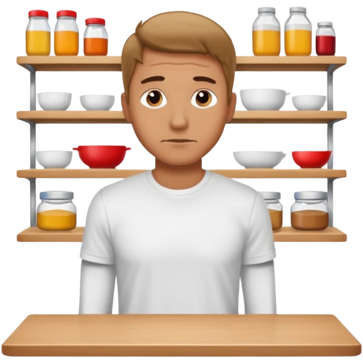 man looking at empty shelf in the kitchen emoji
