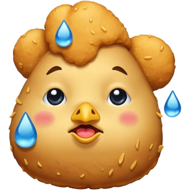 a chicken nugget crying loudly with blue tears emoji