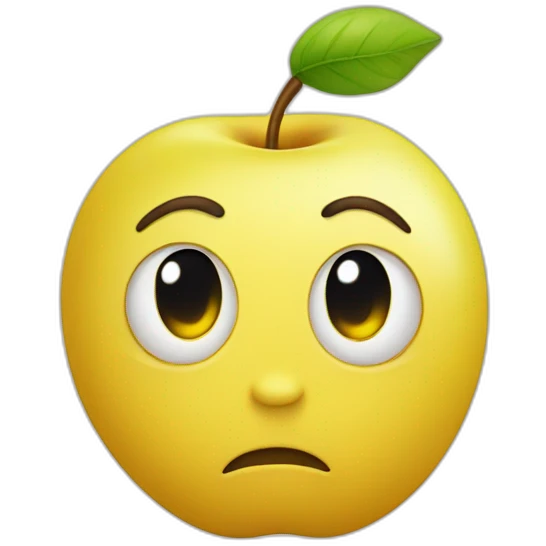 yellow round head apple-styled raised eyebrow with smile emoji