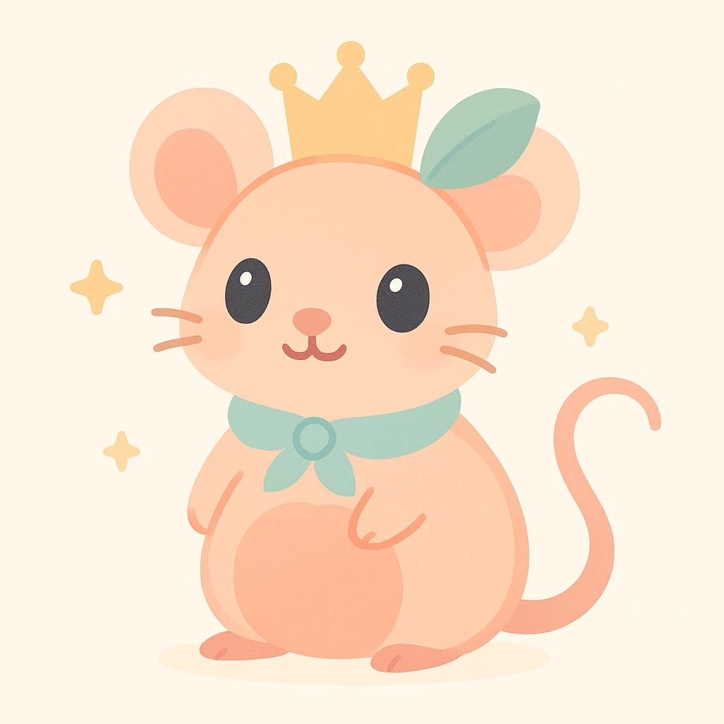 a rat queen with features resembling a peach, blending peach fruit elements with regal rat characteristics, whimsical and cute, soft pastel colors emoji