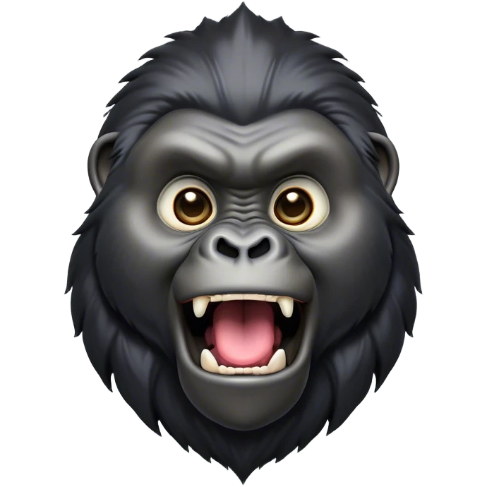 Cinematic Comical mountain Gorilla Portrait Emoji, Head tilted dramatically with an exaggeratedly shocked expression, featuring a stately black and grey mane and wide, comically expressive eyes full of humorous disbelief, Simplified yet hilariously expressive features, highly detailed, glowing with a slightly sassy jungle glow, high shine, dramatic yet playful, stylized with an air of quirky primate attitude, soft glowing outline, capturing the essence of a meme-worthy mountain that appears ready to side-eye its way into viral fame! emoji
