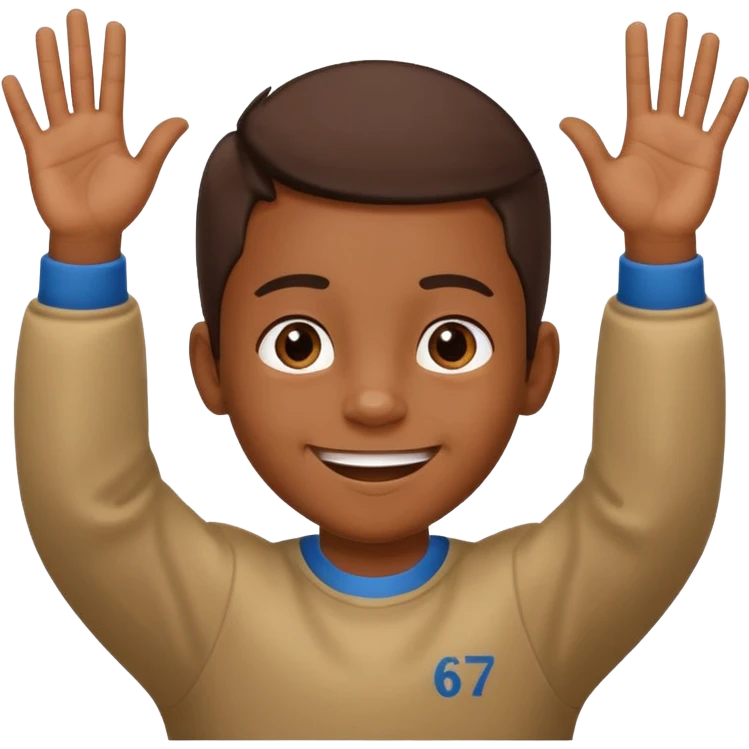  67 kid saying 67 with his two hands up and down emoji