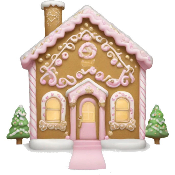 light pink and gold and white gingerbread house emoji