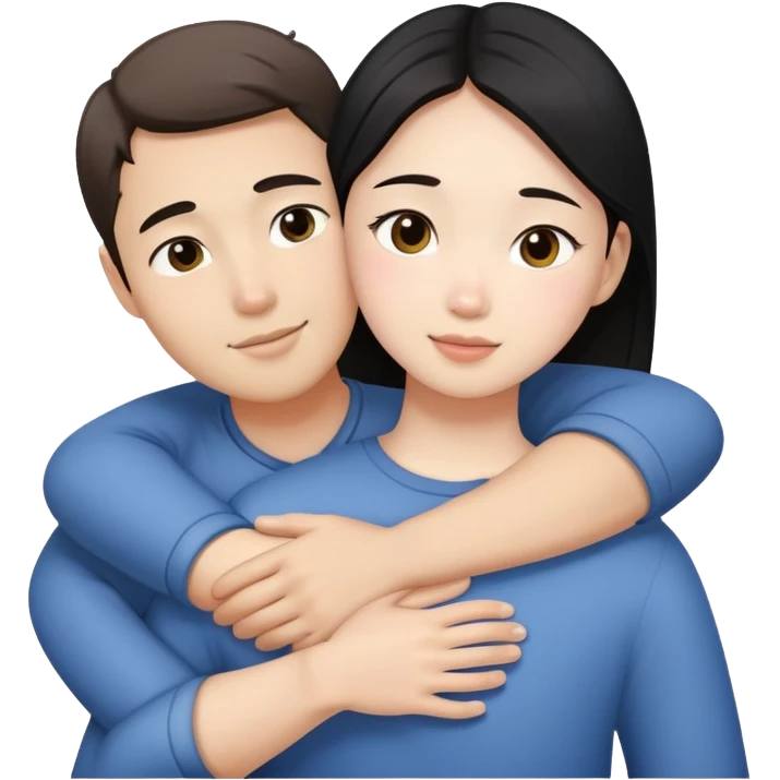 Asian girl hugging white guy emoji