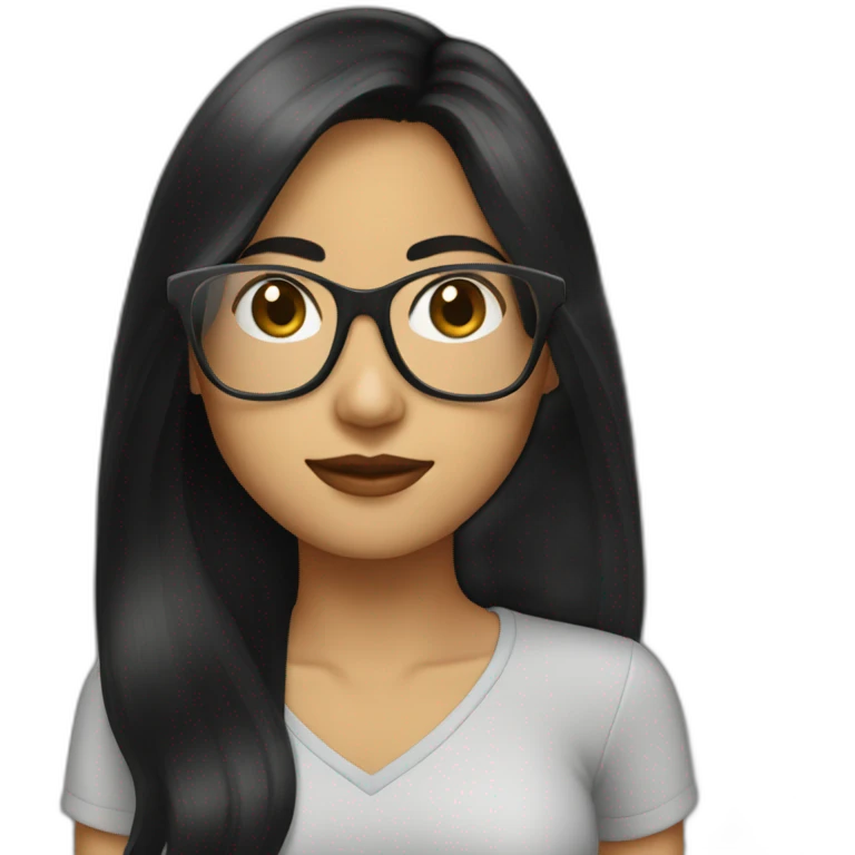 solo girl with long black hair with glases and computer emoji