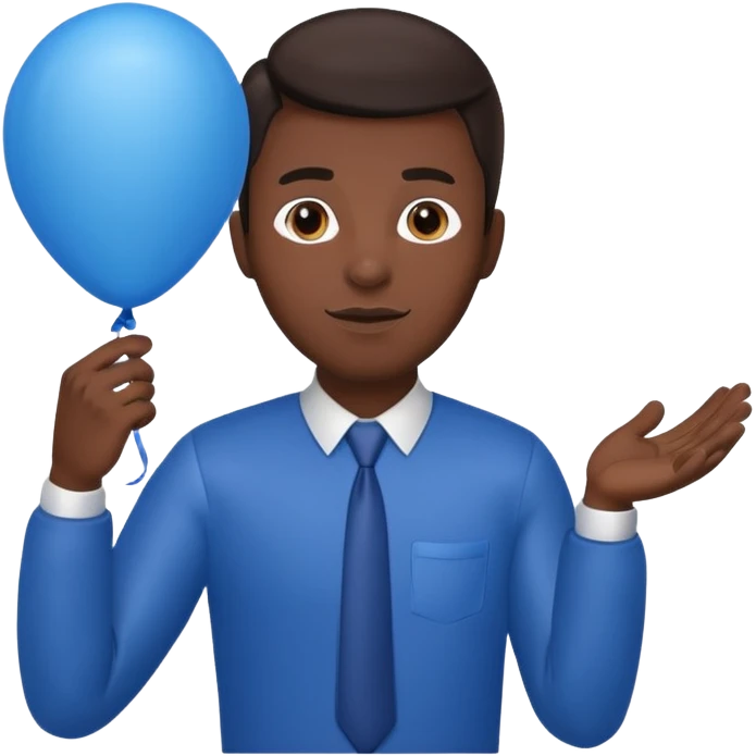 dark brown skin, office man, hold blue balloon emoji