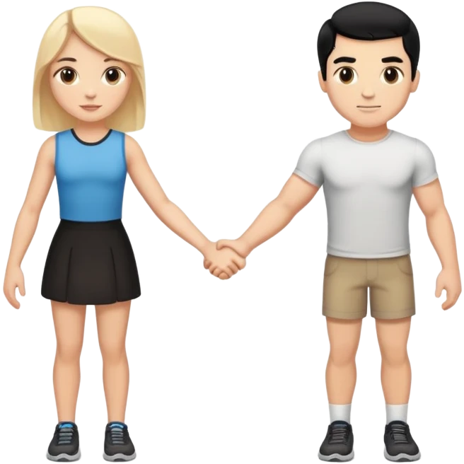 Buff and Tall white man with black hair and shorter white girl with medium blonde hair holding hands emoji