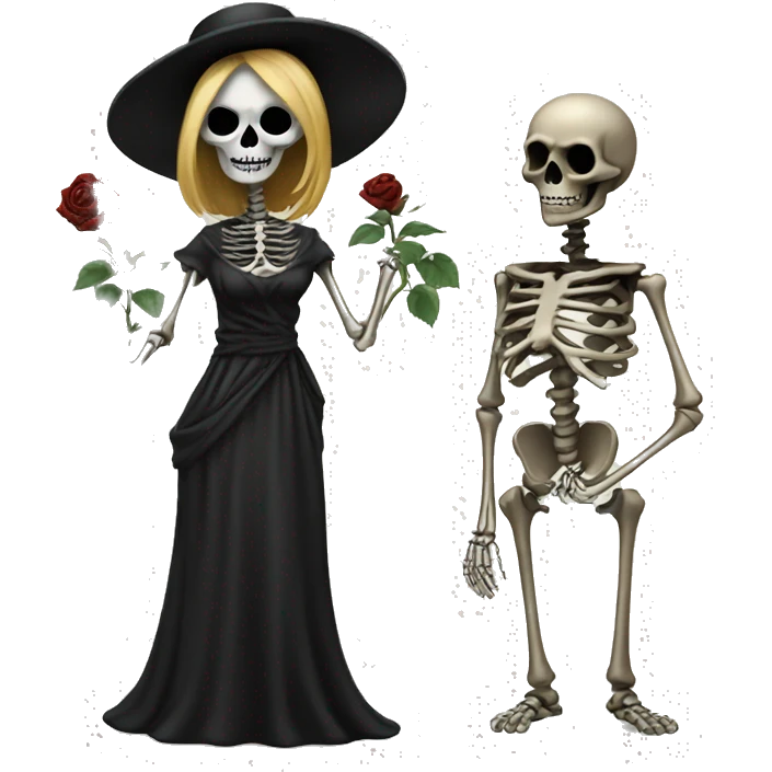 women Skeleton with black rose in hand seriously judging, standing emoji