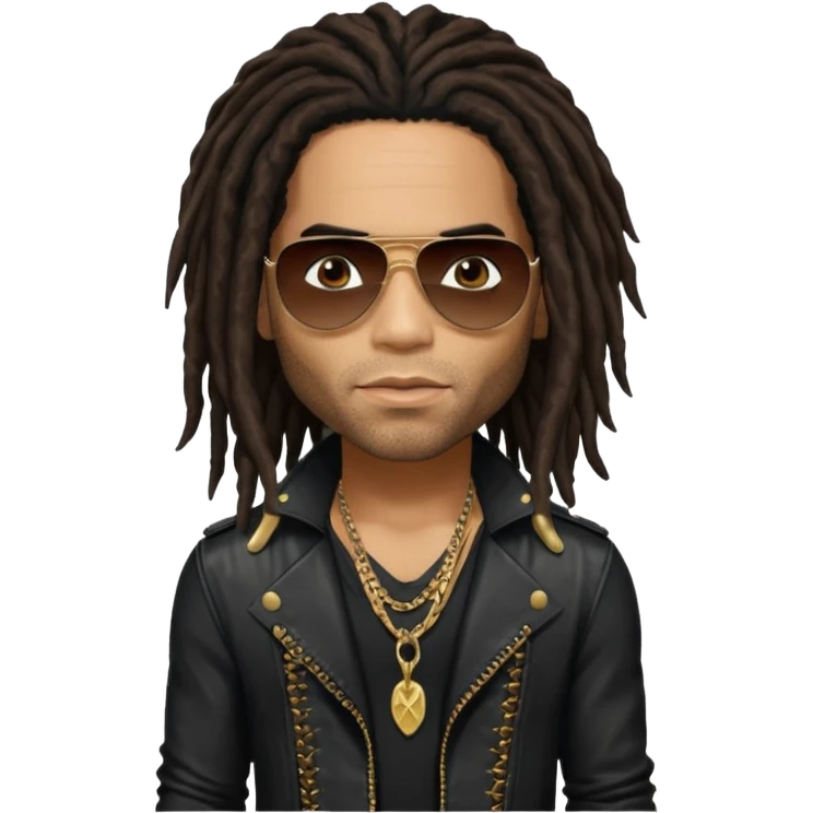 Lenny Kravitz with long dark brown dreadlocks, black metallic outfit emoji