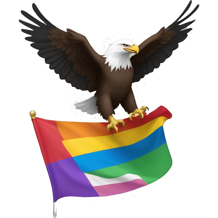 bald eagle grasping pride flag, trans flag, earth flag with talons and in flight emoji