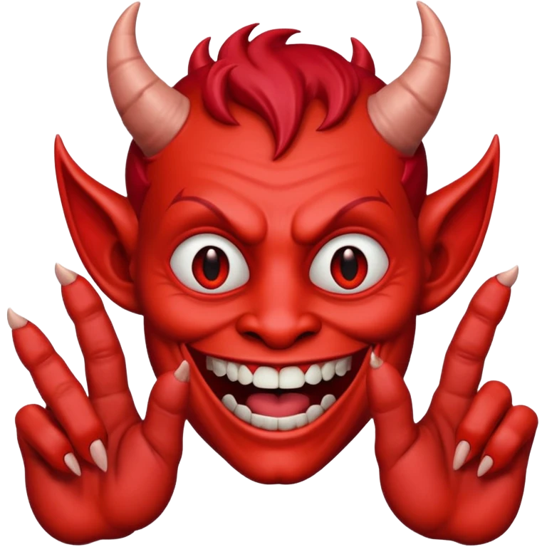 un diablo feliz con unos dedos groseros en los lados emoji