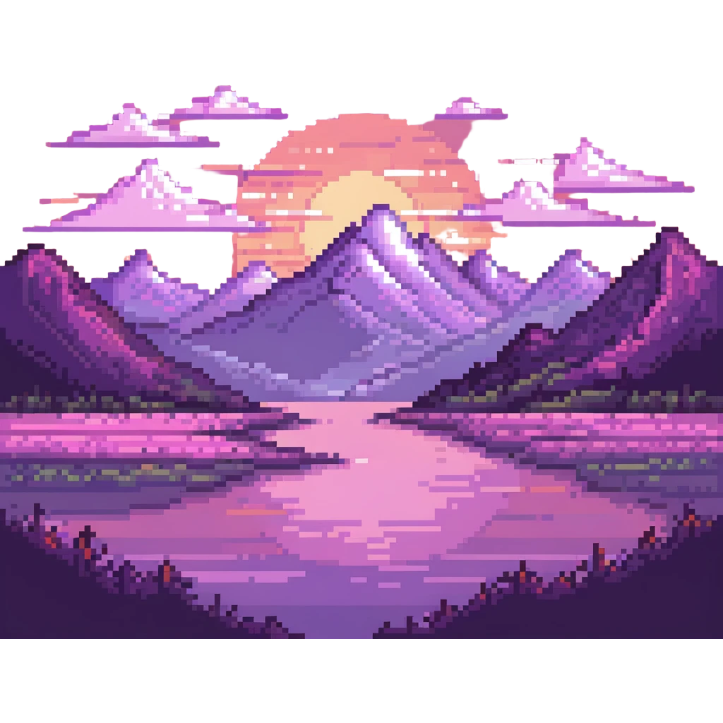 pink landscape with mountains and sunset emoji