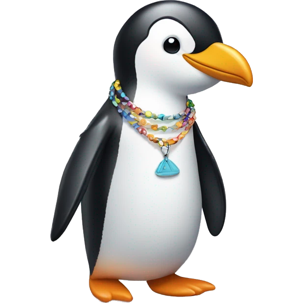 Penguin holding surfboard wearing necklace  emoji