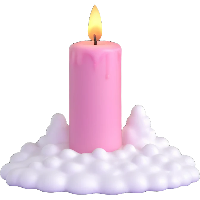 Light pink candle with snow emoji