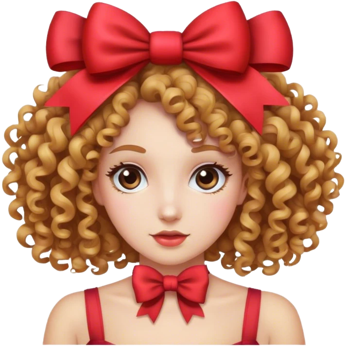 Uma mulher cabelo cacheado com um laço  emoji