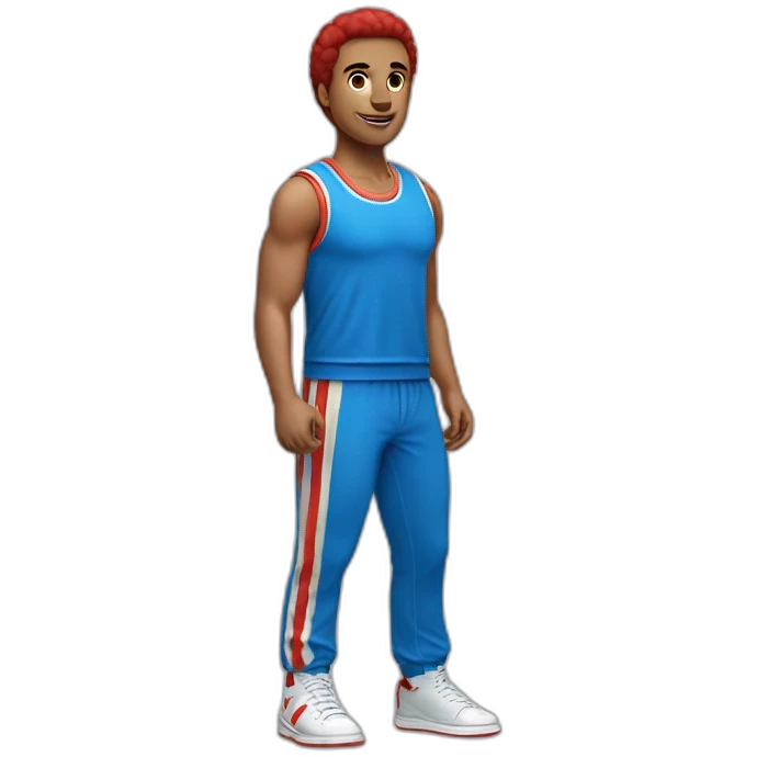 retro 70s blue and red gym clothes for a modern white uni male student emoji