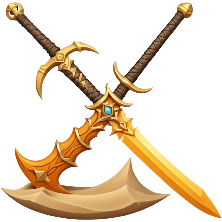 desert sand sword object icon, curved scimitar blade, sand-carved patterns, glowing amber runes, sandy aura around edge, fantasy desert weapon, 3D cartoon, mobile game icon style, centered, clean background, no text, no watermark
 emoji