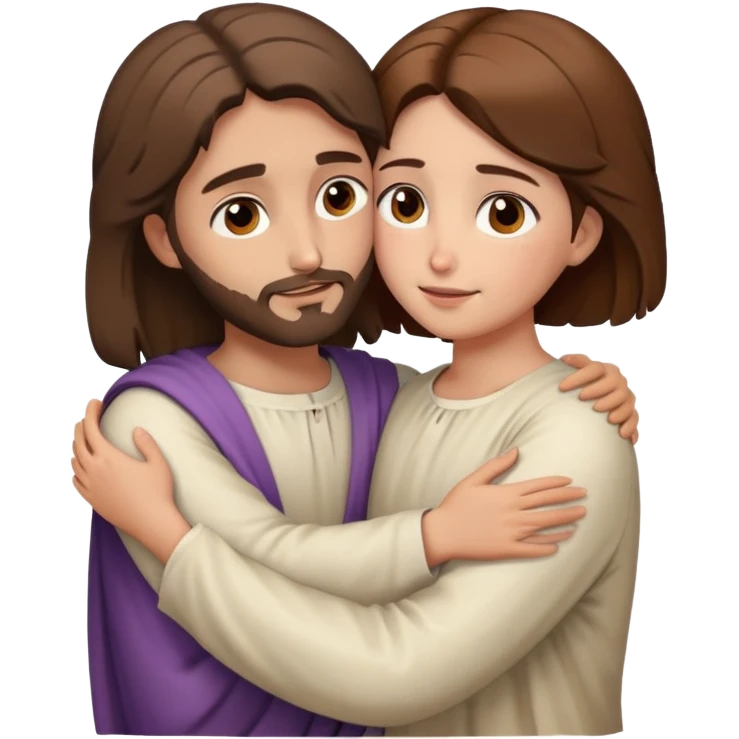 Jesus hugging a girl with short brown hair brown eyes white emoji