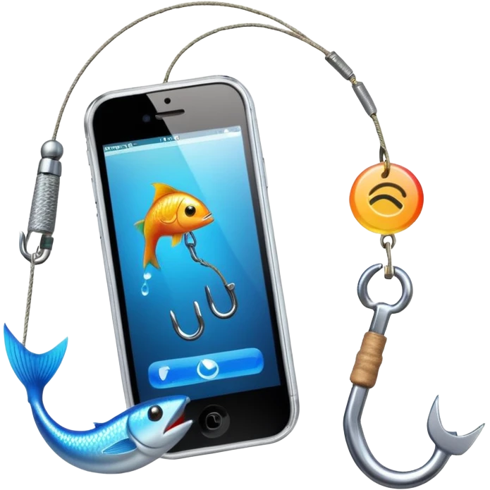 phishing, a new iphone and a hook in front of it emoji