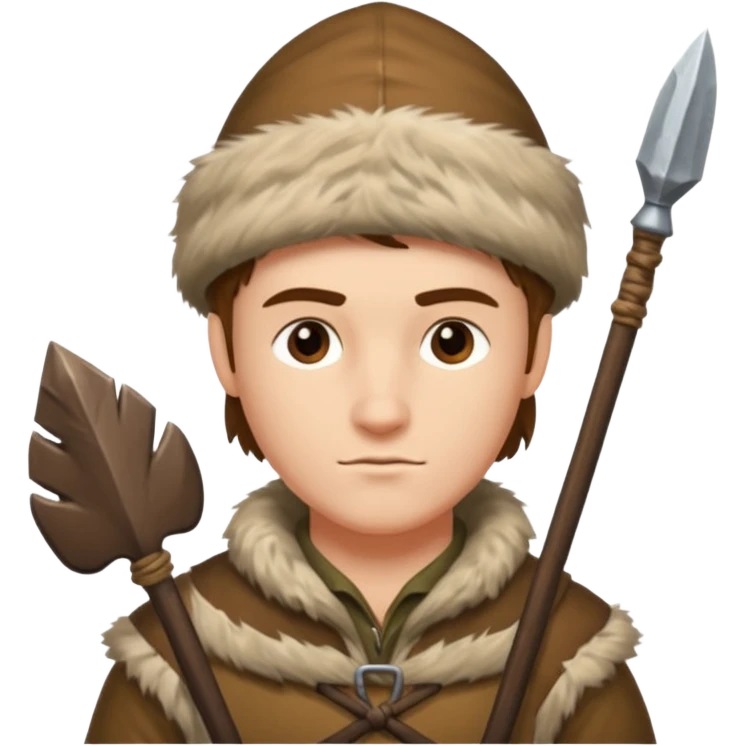 A hunter man wearing fur clothing and holding a stone spear.


















 emoji