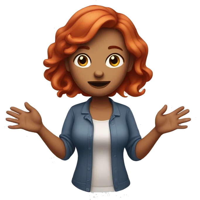 🤷‍♀️ woman shrugs and throws up her hands (like saying i don't know), darker red hair, light skin, white background emoji