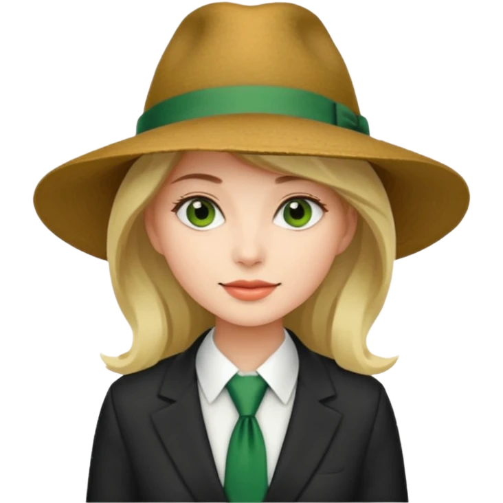 Woman in wide-brim hat & green tie emoji