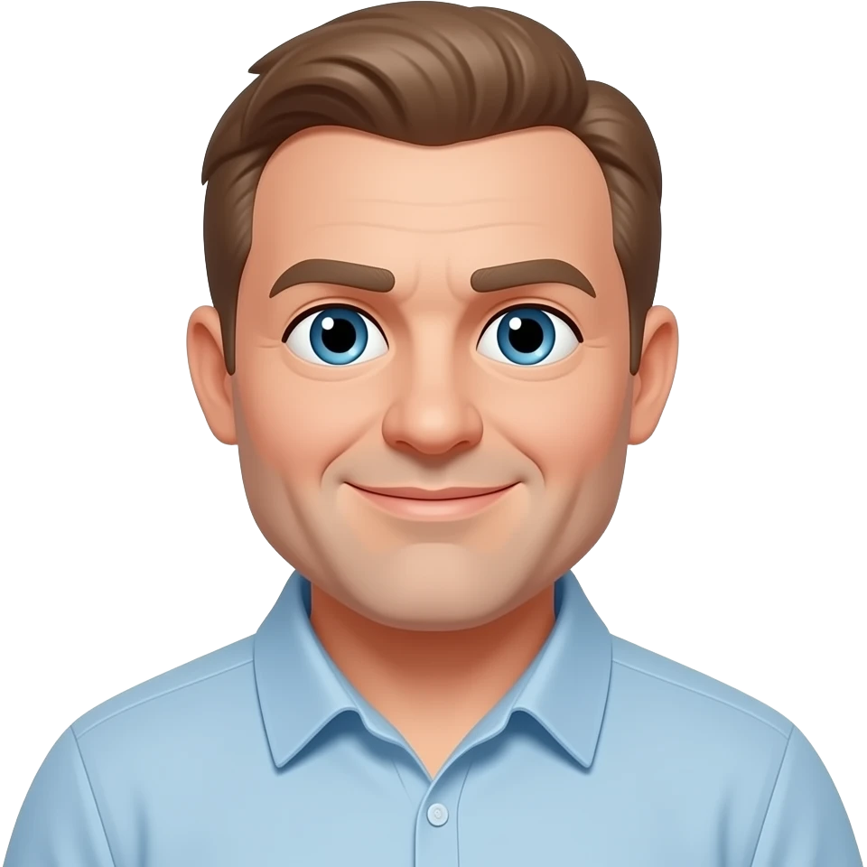 50 year old overweight man with light brown hair, balding, and blue eyes emoji