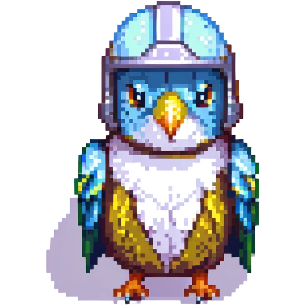 pixel art budgie with a shiny helmet, vibrant colors emoji