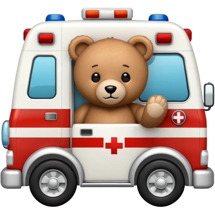 fetish teddy bear inside an ambulance driving an ambulance emoji