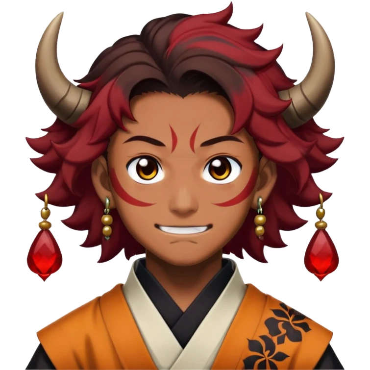 Tanjiro Kamado with a smirk, Demon Slayer character with scar and hanafuda earrings emoji