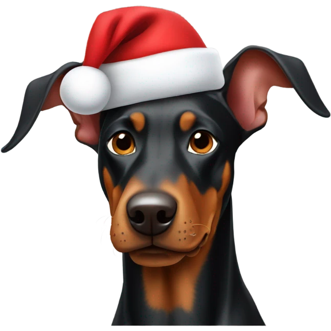 Doberman wearing a Santa hat emoji