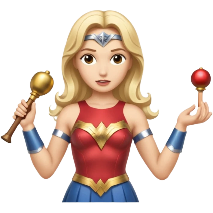 Blonde Wonder Woman holding bell and short white orchestra conductor’s baton  emoji