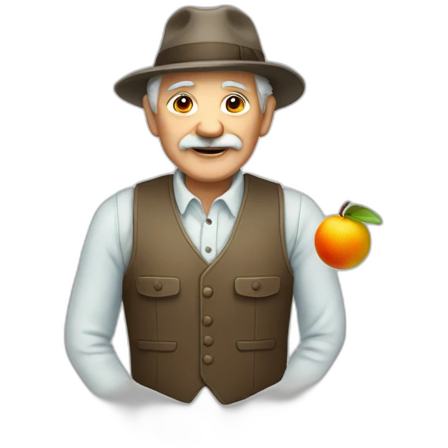 gentle old man with a vest displaying fruits emoji