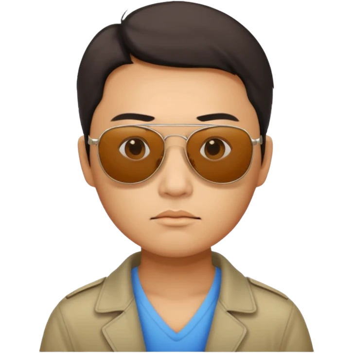 Photorealistic serious Chinese tourist wearing sunglasses emoji