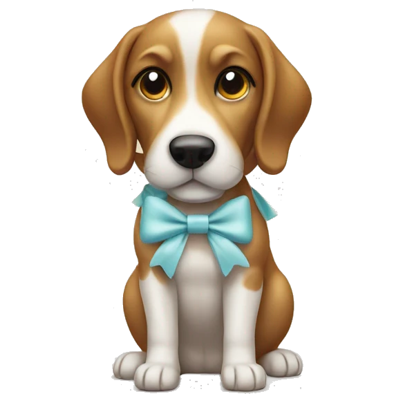 Dog with cute white bow while eating a treat emoji
