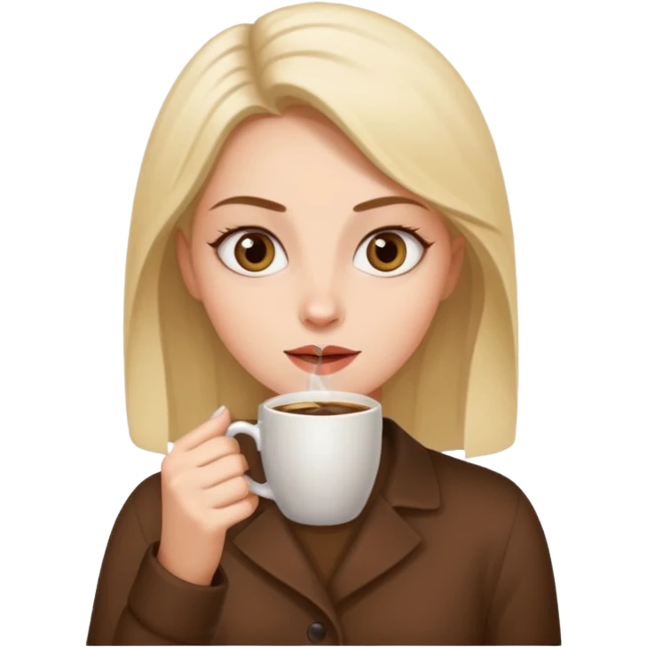 Woman drinking coffee and The edges of the eyes are wide open. emoji