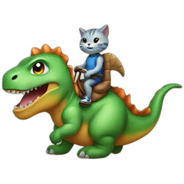 kitten riding a dinosaur emoji