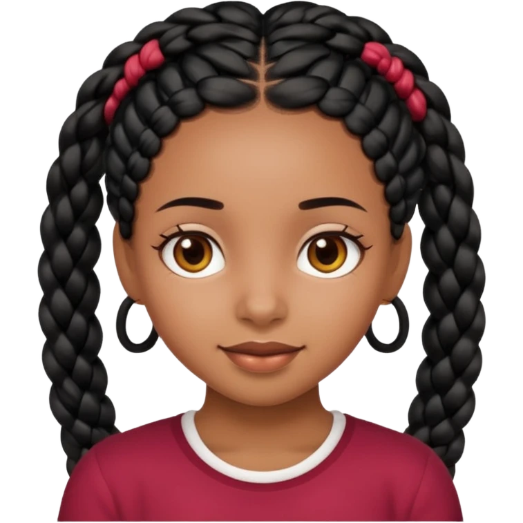 friendly black girl with neat black braids and soft brown eyes, face only, visually striking and charming, Apple emoji style emoji