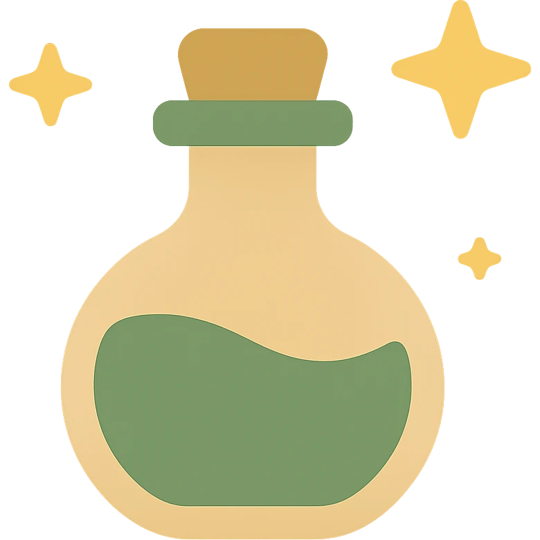 cute magic potion bottle stars are shining around add different details FA9B41, 4A7C5C,96775A,FFCC9A  emoji