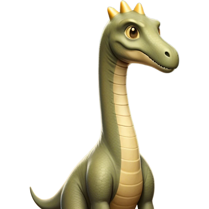 Cinematic Noble Brachiosaurus Portrait Emoji, Poised and majestic, with a towering, elongated neck stretching gracefully from a robust, column-like body, a small, gentle head with curious eyes, and subtle, textured skin in earthy tones, Simplified yet sharply defined features, highly detailed, glowing with a soft, golden radiance, high shine, intelligent and serene, stylized with an air of prehistoric grandeur, focused and calm, soft glowing outline, capturing the essence of a watchful and confident Brachiosaurus that appears ready to gracefully emerge from the screen with effortless power! emoji